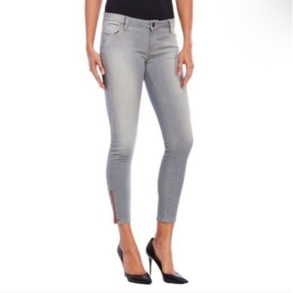 Etienne Marcel Women’s Skinny Jeans Size 26 Gray Red Ankle Zip Stretch Denim